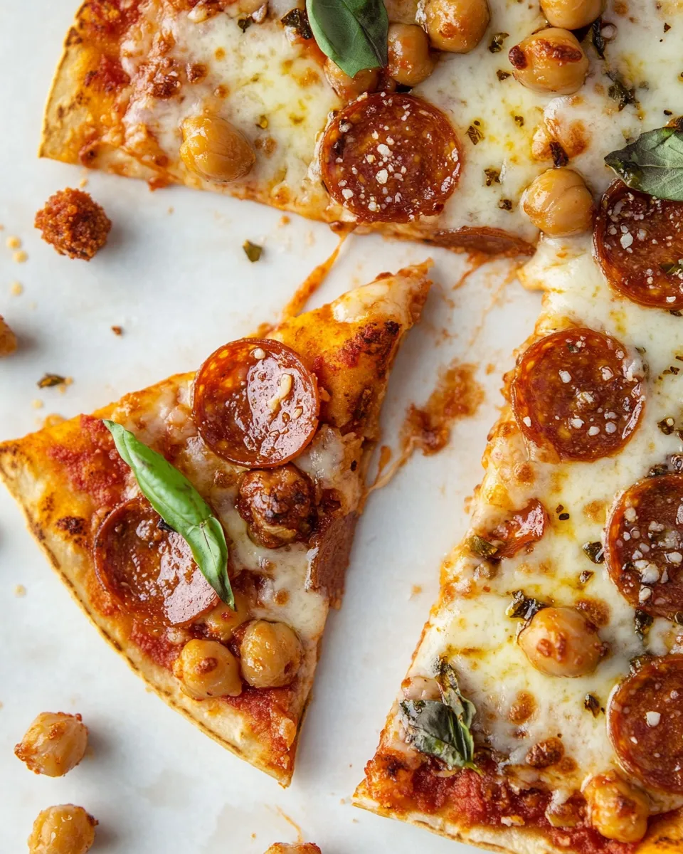 Fresh Easy Tortilla Pizzas with Pepperoni Chickpeas. photo