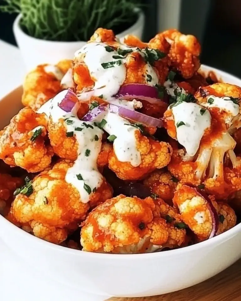 Homemade Easy baked buffalo cauliflower bites recipe with red onion photo