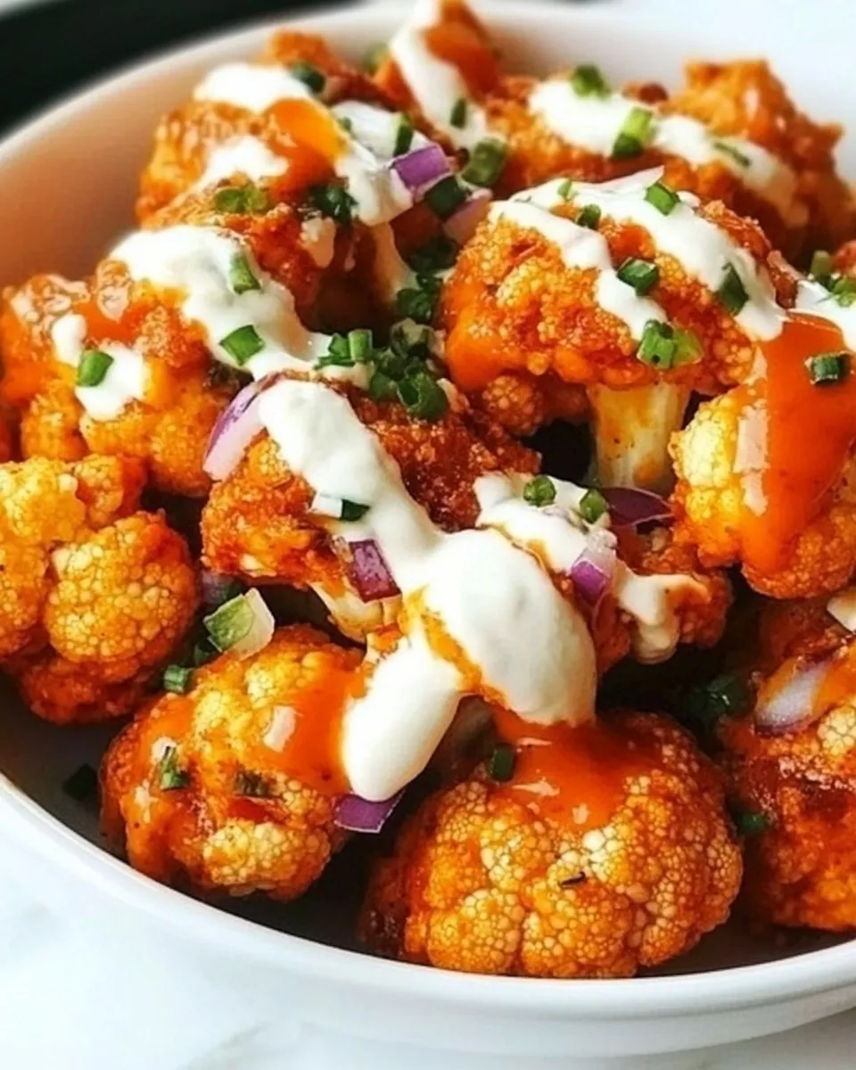 Delicious Easy baked buffalo cauliflower bites recipe with red onion shot