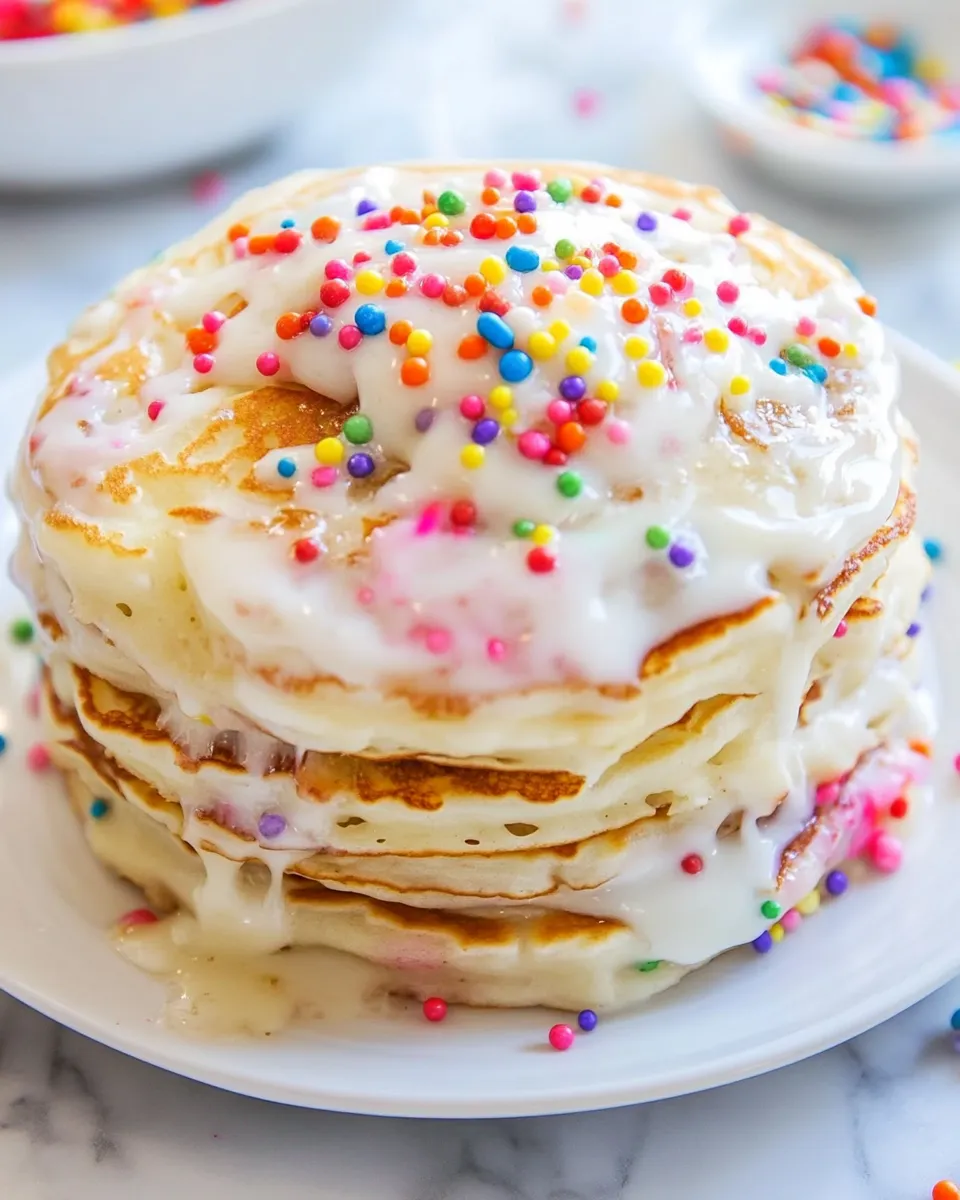Delicious Fluffy Pancakes With Birthday Sprinkles shot