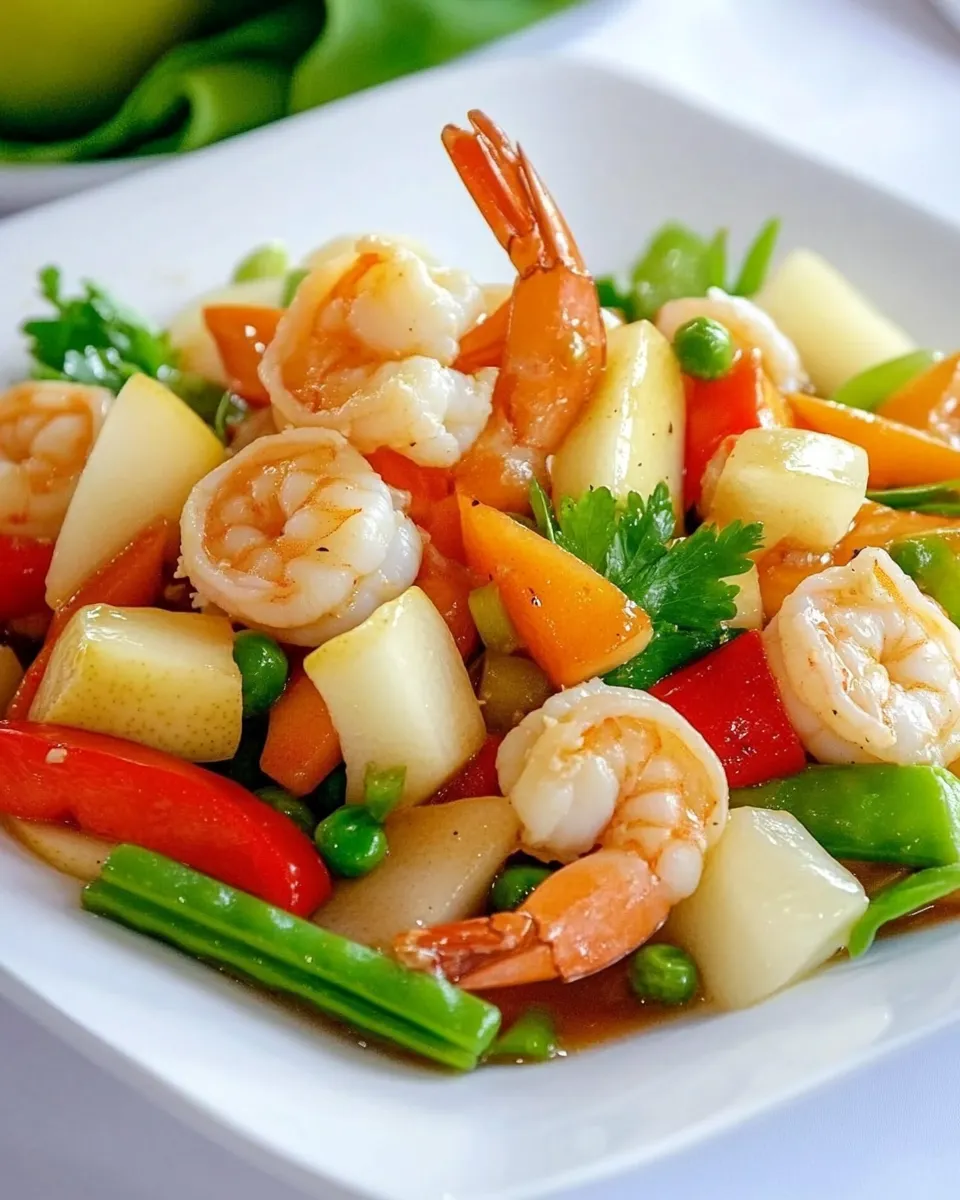 Healthy Fresh Pear and Shrimp Stir Fry Recipe dish photo