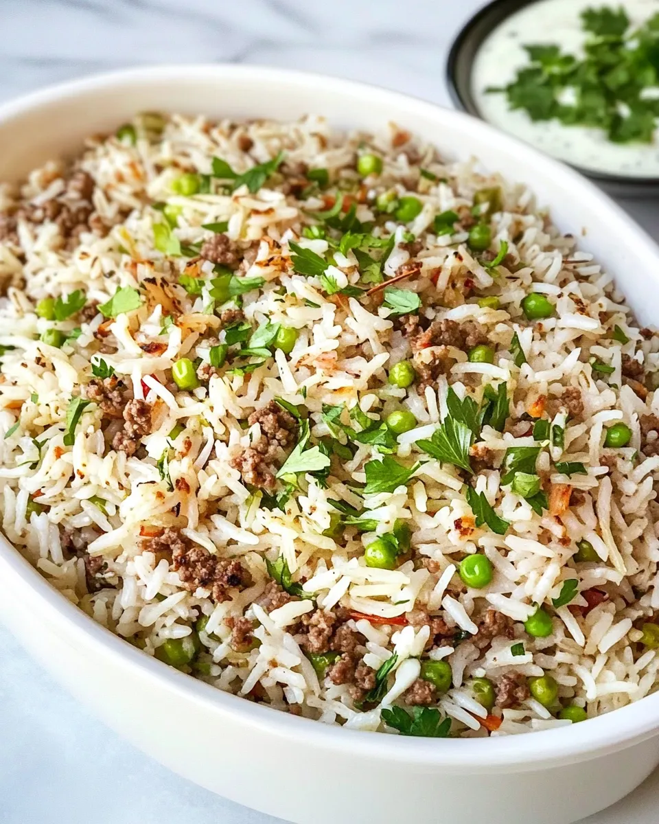 Classic Hashweh Rice: Middle Eastern Rice w/ Ground Beef & Yogurt Sauce image