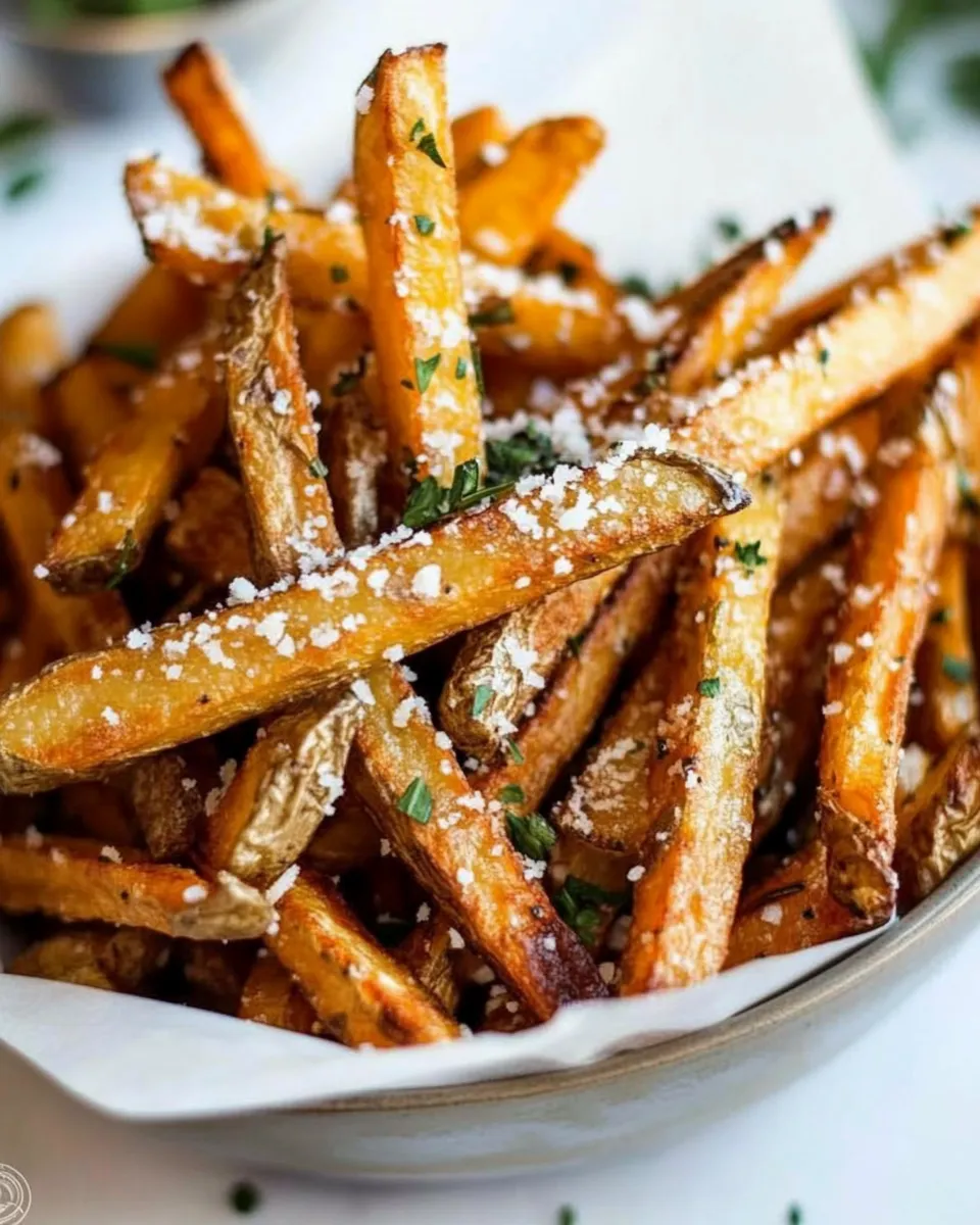 Savory Herb Salted Garlic Parmesan French Fries. shot