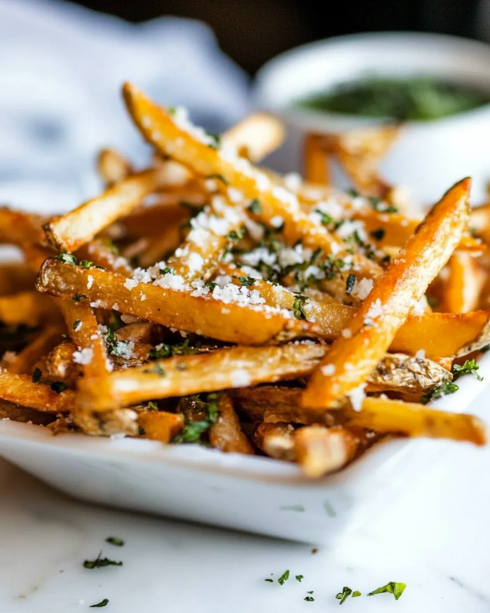 Perfect Herb Salted Garlic Parmesan French Fries. food shot