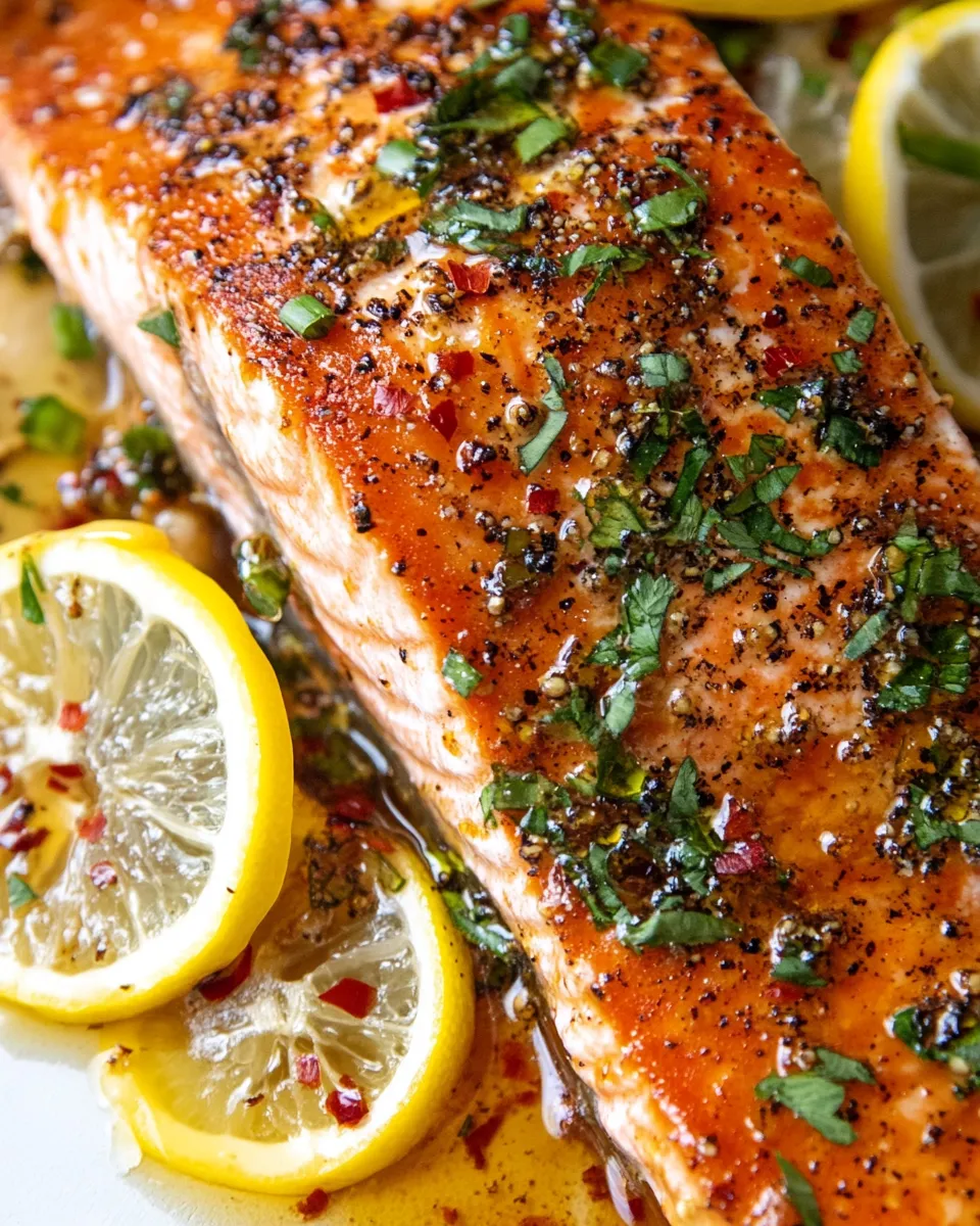 Savory Hot Honey Roasted Salmon. dish image
