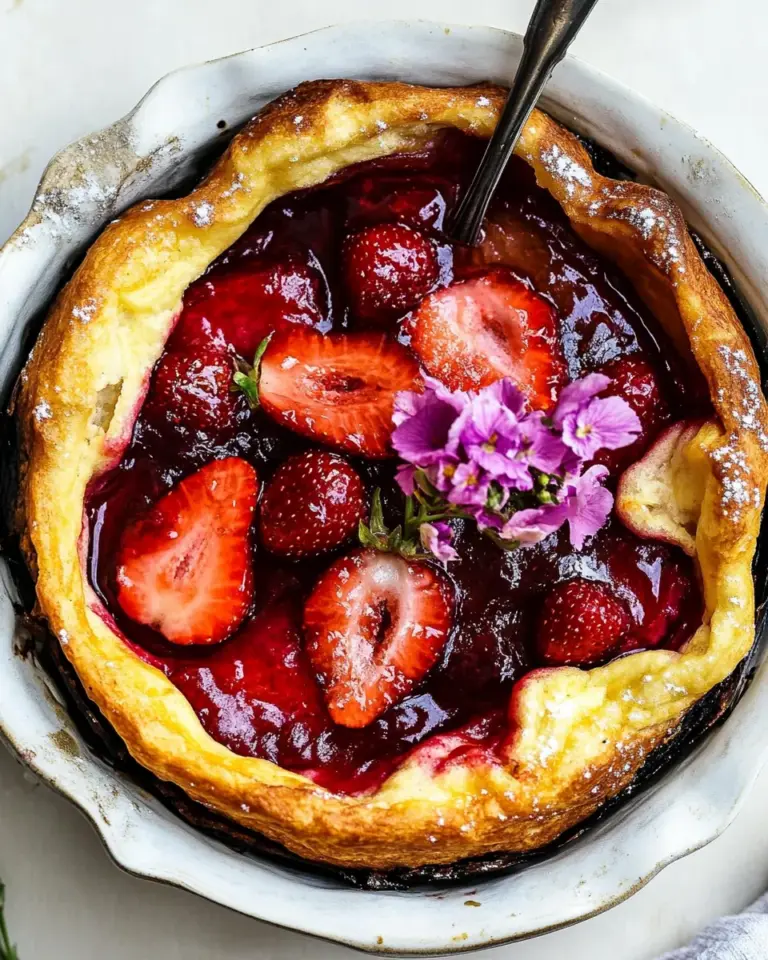 Perfect Hot Strawberry Jam Dutch Baby. shot