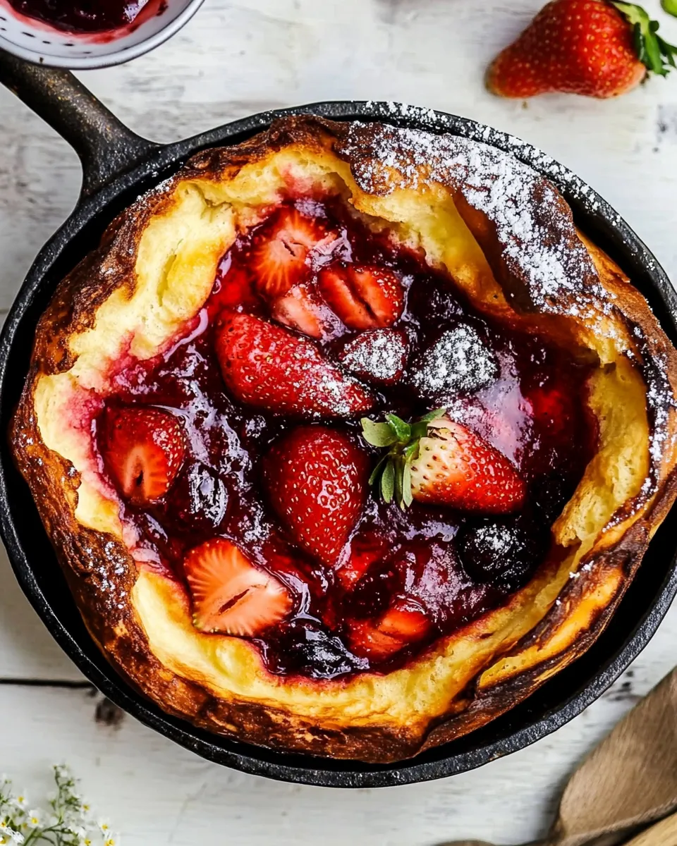 Savory Hot Strawberry Jam Dutch Baby. photo