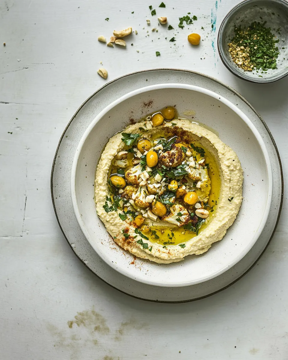 Delicious Hummus with roasted cauliflower, sultanas & cashews image