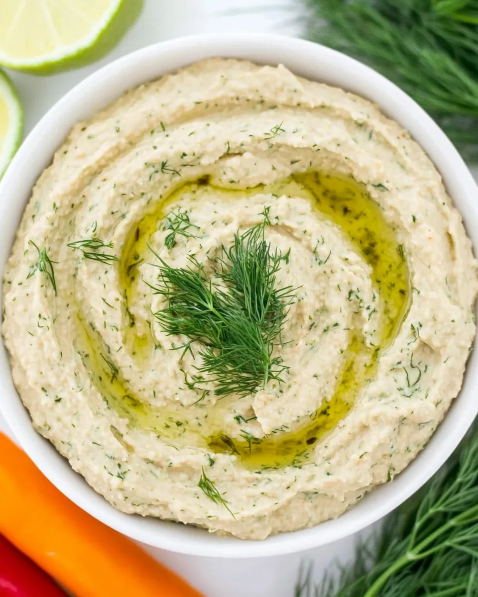 Delicious Lemon Dill Hummus (Oil-Free!) shot