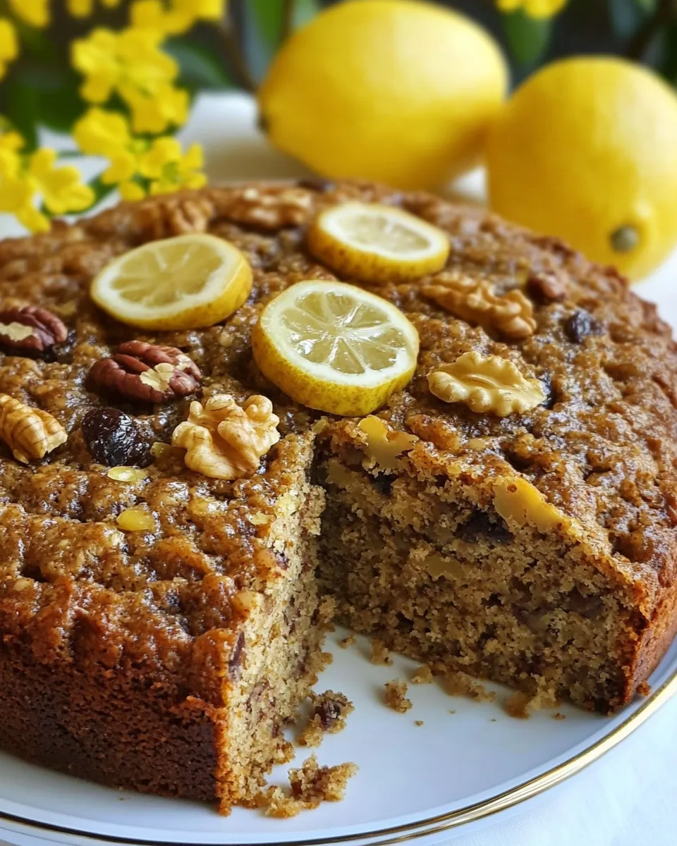 Homemade Lemon Millet Fig Cake with Walnuts and Candied Ginger photo