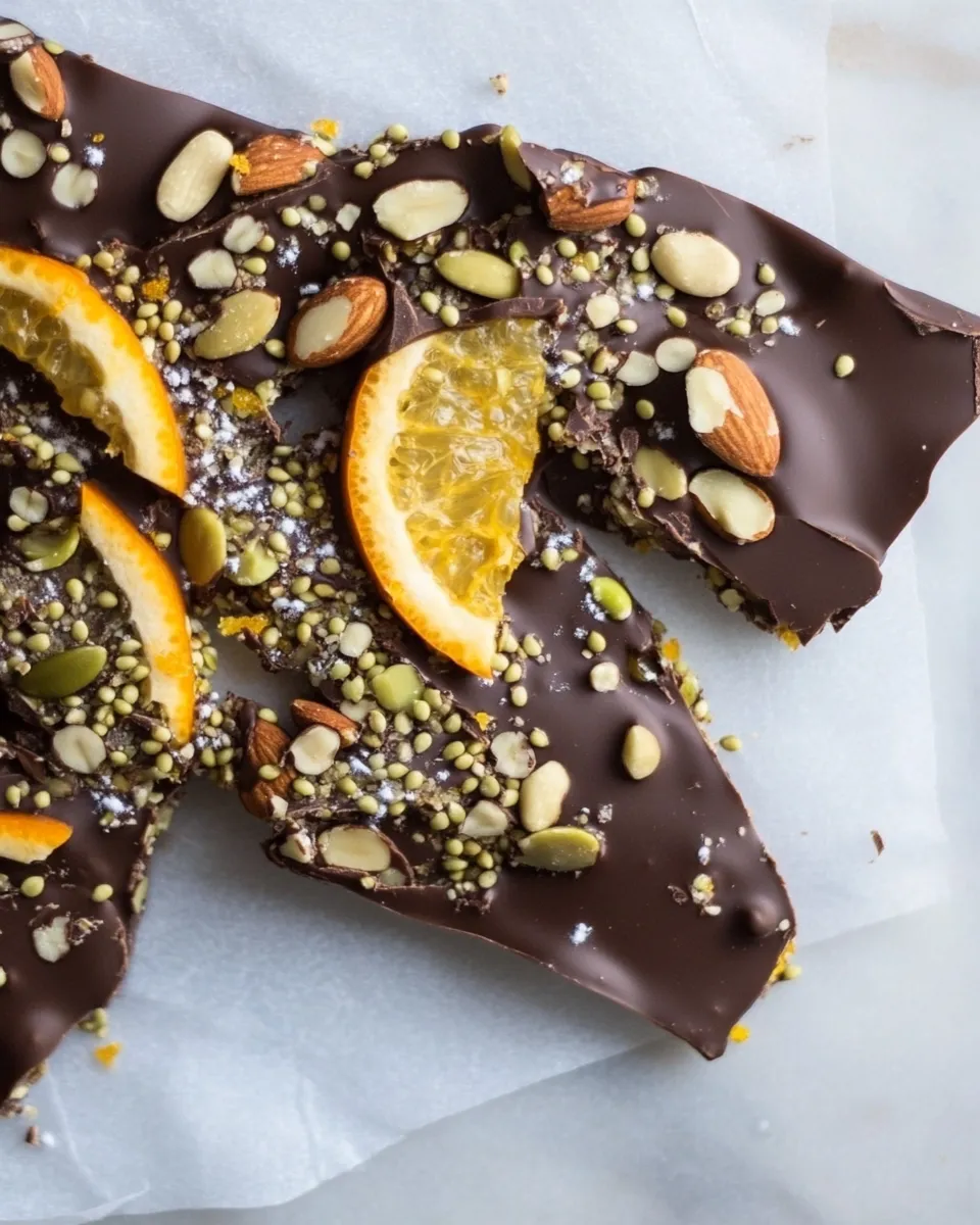 Easy Loaded Chocolate Bark with Nuts, Seeds and Orange Chips recipe photo