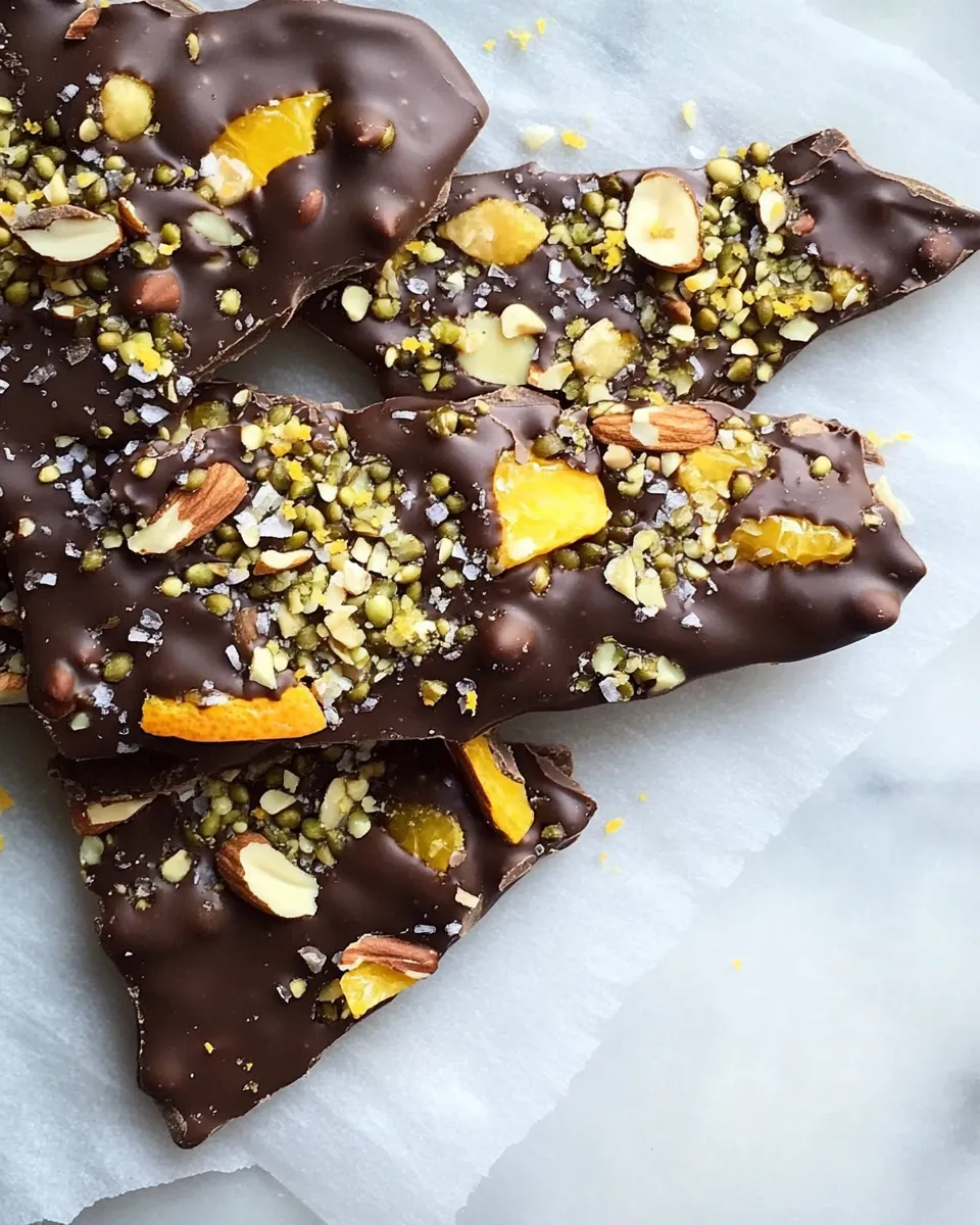 Tasty Loaded Chocolate Bark with Nuts, Seeds and Orange Chips shot