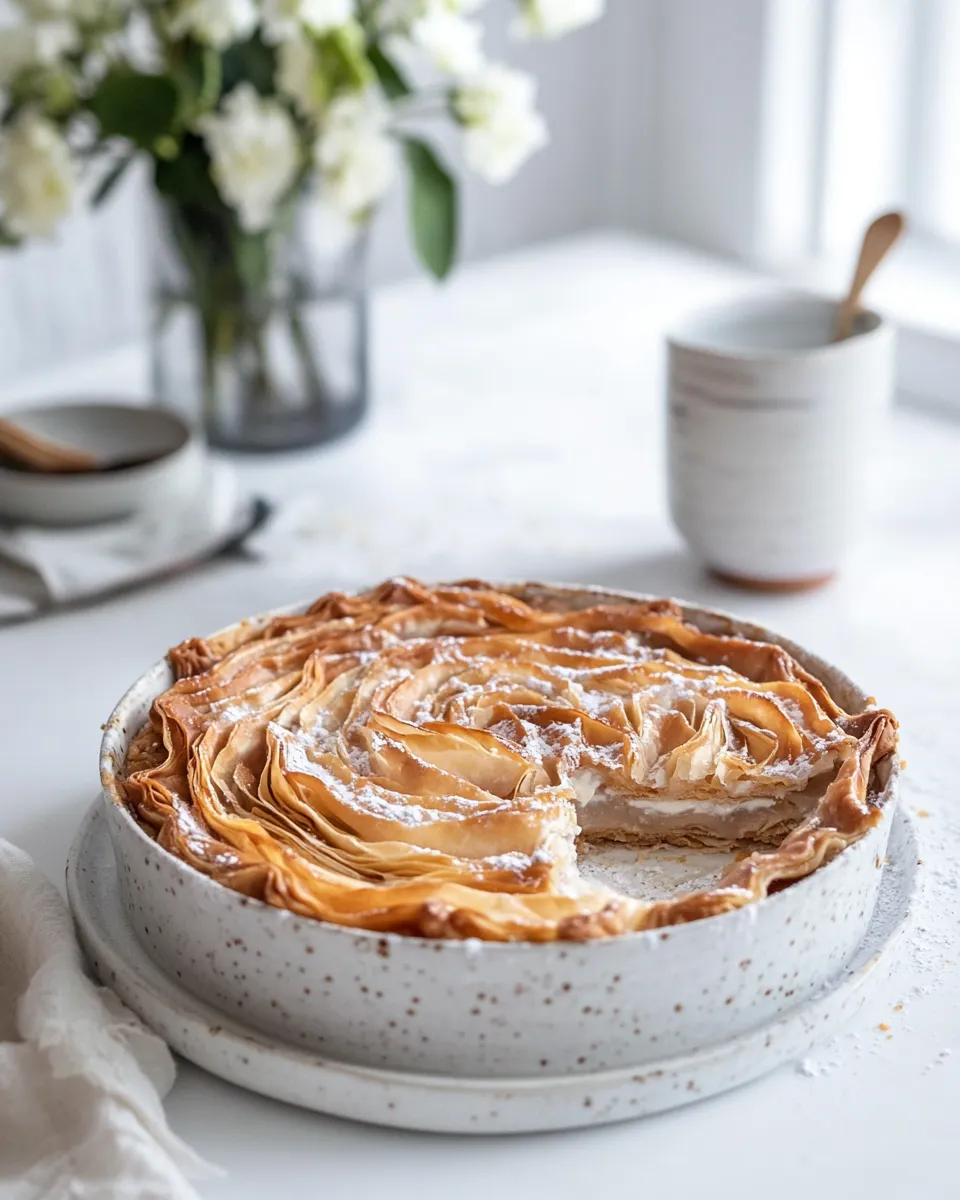 Delicious Milk Tart Ruffled Phyllo Pie Recipe dish photo