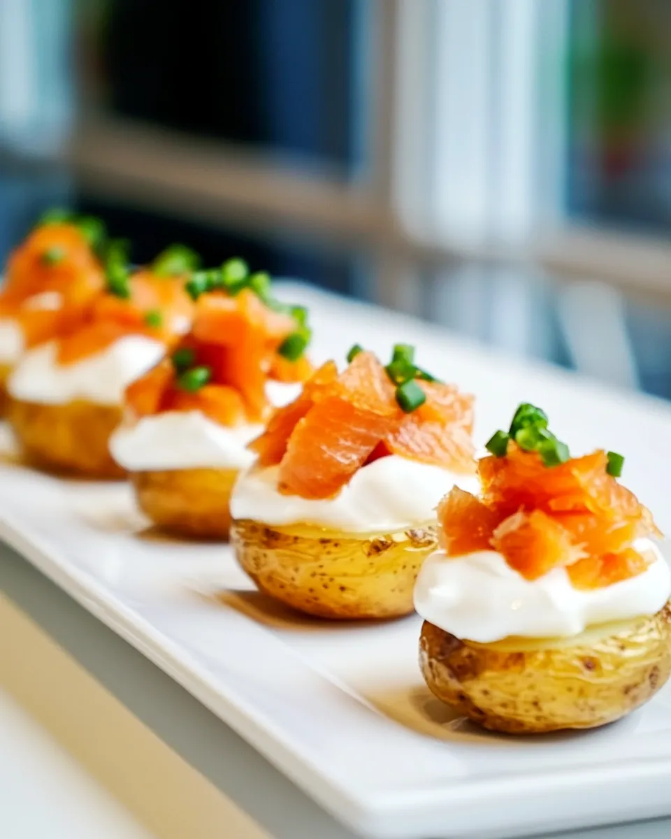Easy Mini Baked Potatoes with Sour Cream and Smoked Salmon recipe photo