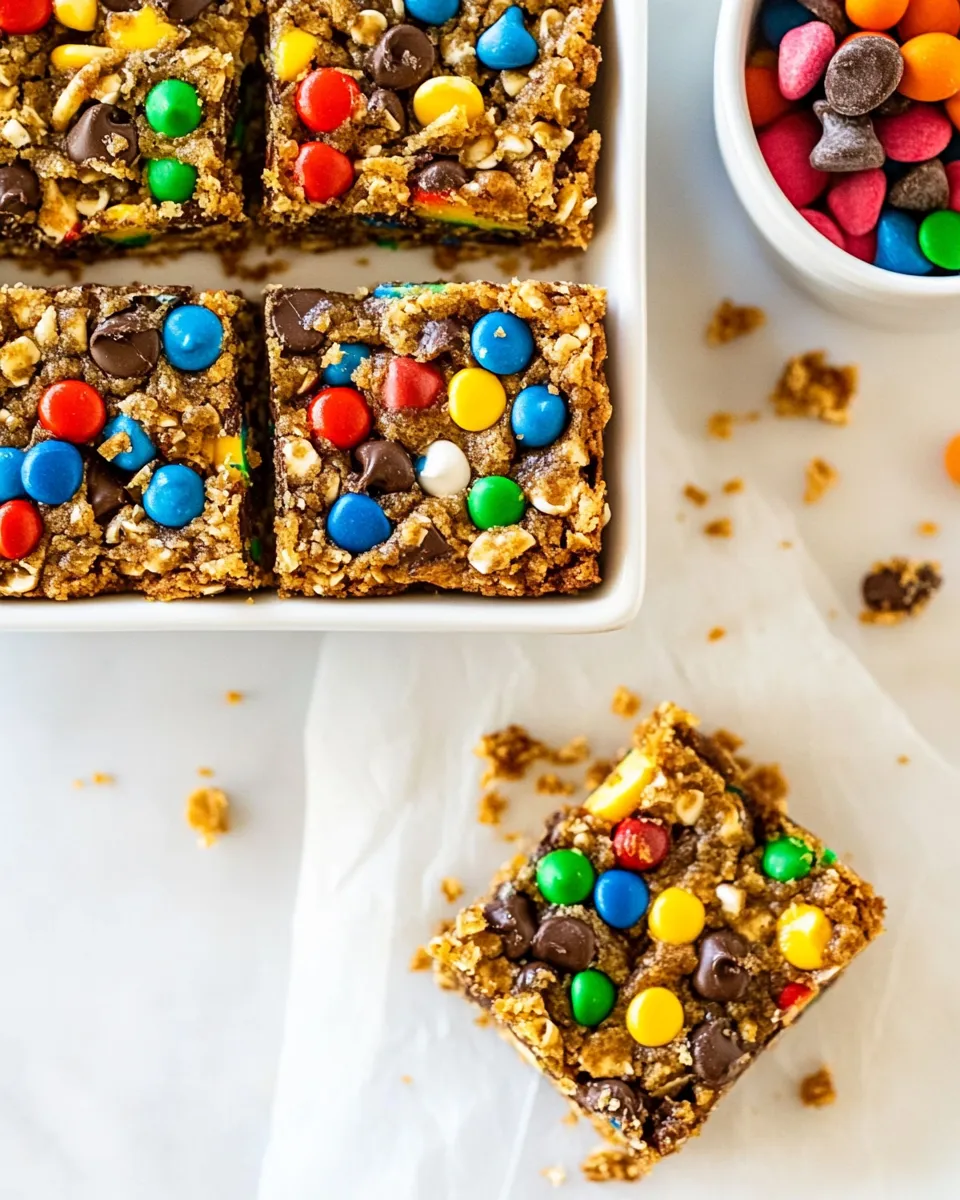 Delicious No Bake Monster Cookie Bars shot