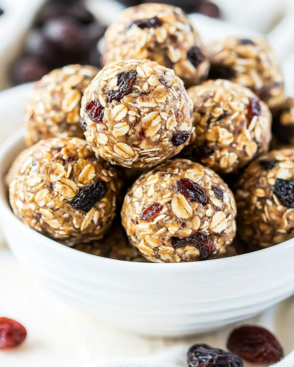 Easy No Bake Oatmeal Raisin Energy Balls Recipe shot