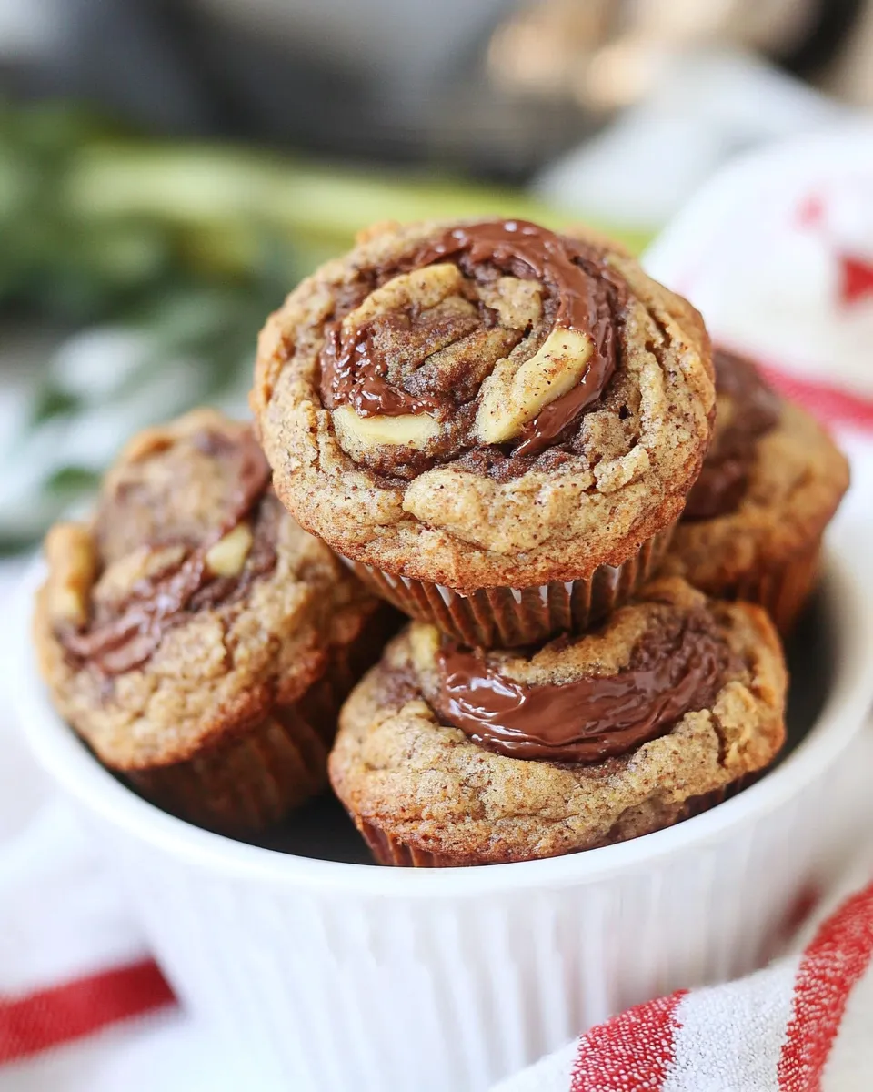 Delicious Nutella Stuffed Whole Wheat Peanut Butter Banana and Zucchini Muffins image