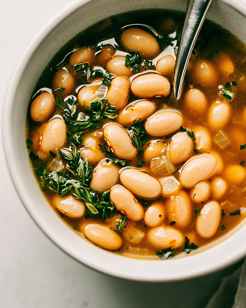 Savory One-Pot Brothy Beans with Herbs & Lemon shot