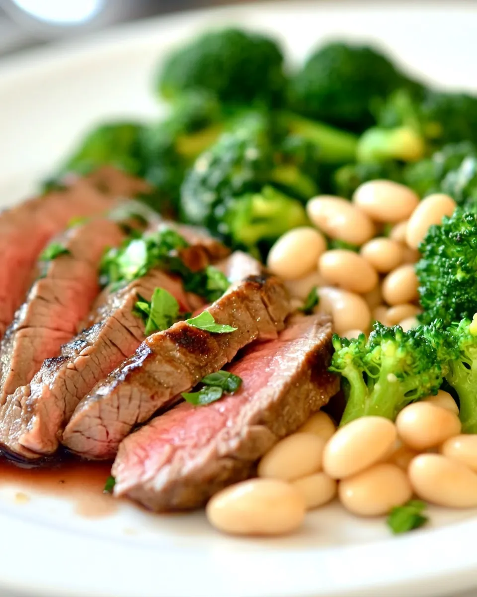 Easy One Pan Oven Skirt Steak with Broccolini and White Beans photo