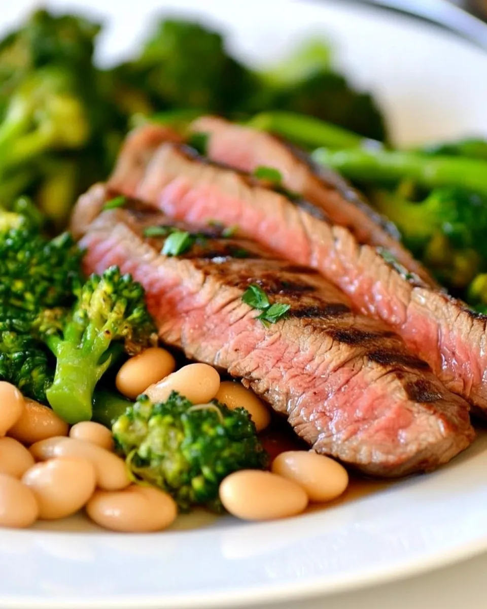 Delicious One Pan Oven Skirt Steak with Broccolini and White Beans image