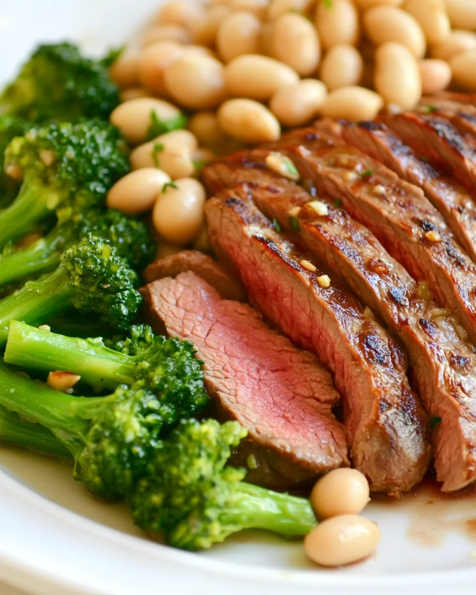 Healthy One Pan Oven Skirt Steak with Broccolini and White Beans recipe photo