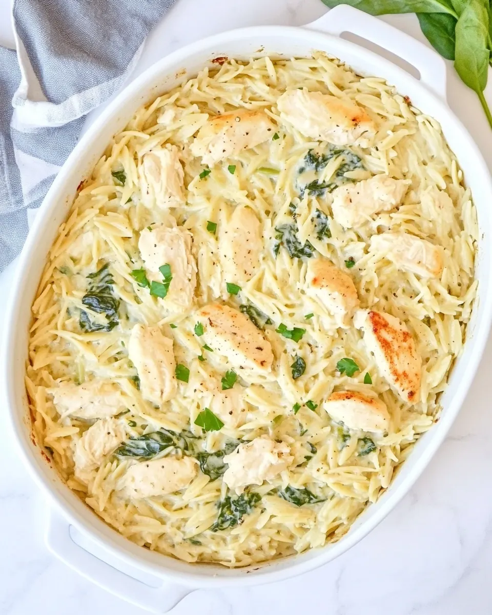 Delicious One Pot Spinach Artichoke Chicken Orzo recipe image