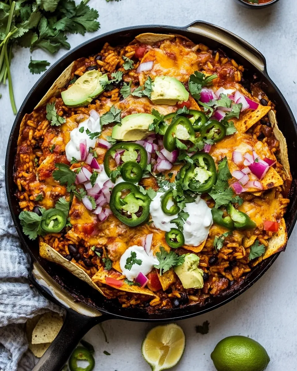 Delicious One Skillet Saucy Chicken Tortilla Enchilada Rice Bake. image