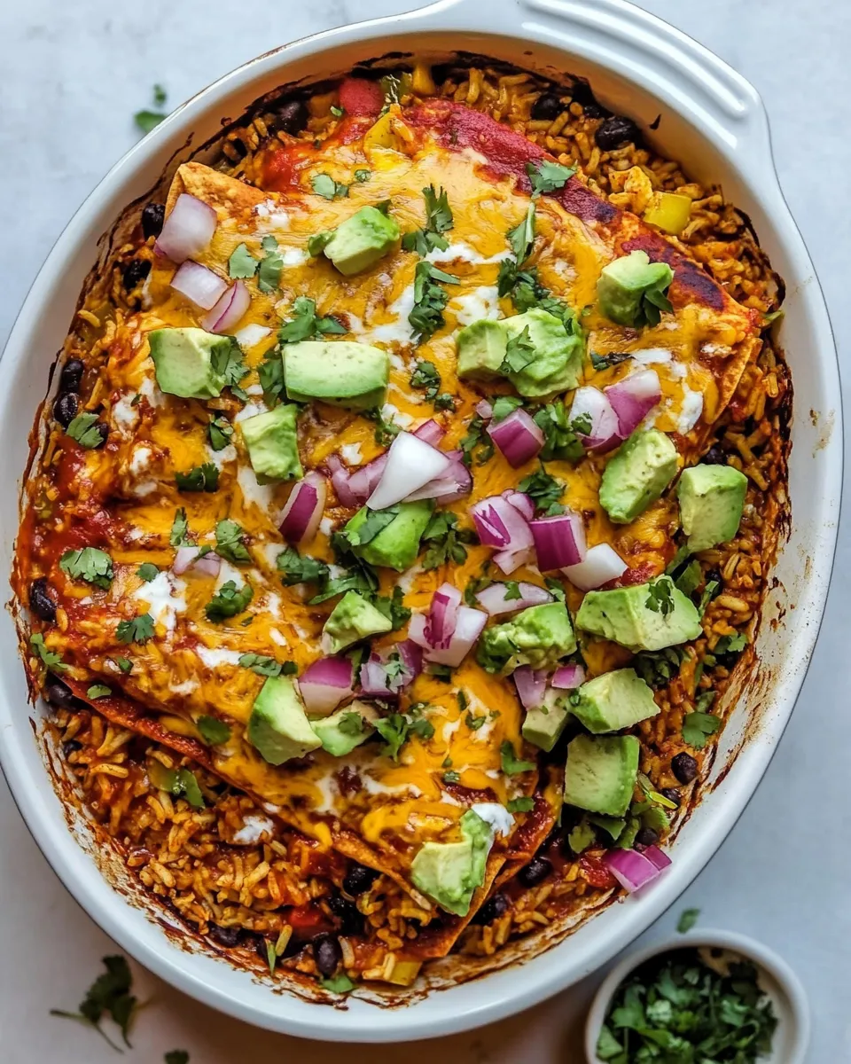 Quick One Skillet Saucy Chicken Tortilla Enchilada Rice Bake. recipe photo
