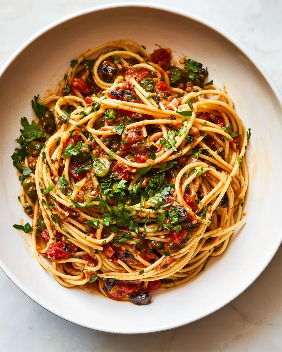 Delicious Pasta Puttanesca shot