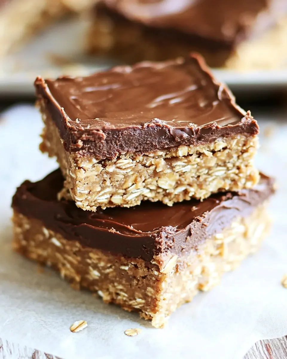 Homemade Peanut Butter Oatmeal Bars with Chocolate Frosting photo