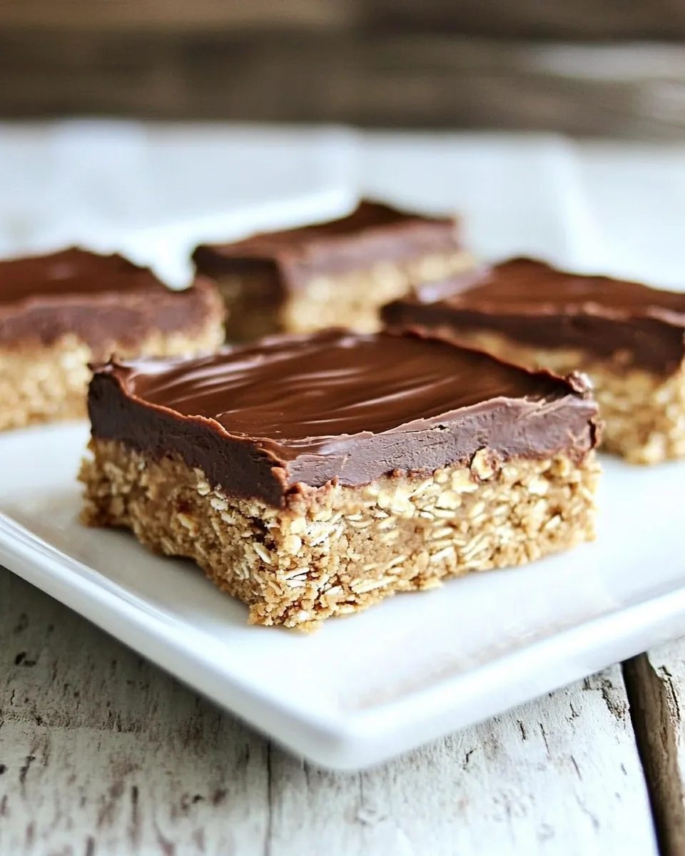 Tasty Peanut Butter Oatmeal Bars with Chocolate Frosting shot