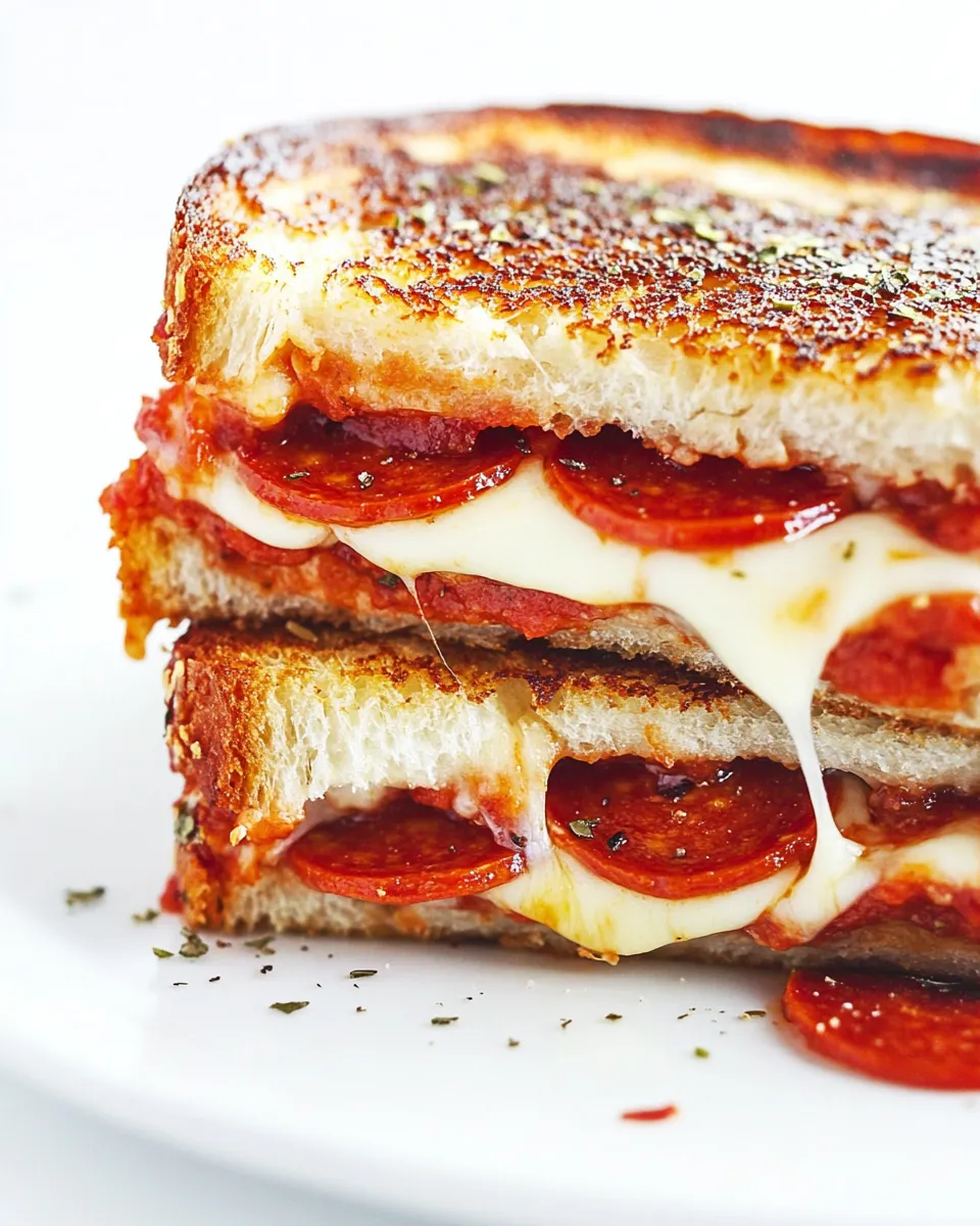 Delicious Pepperoni Pizza Grilled Cheese Sandwiches shot