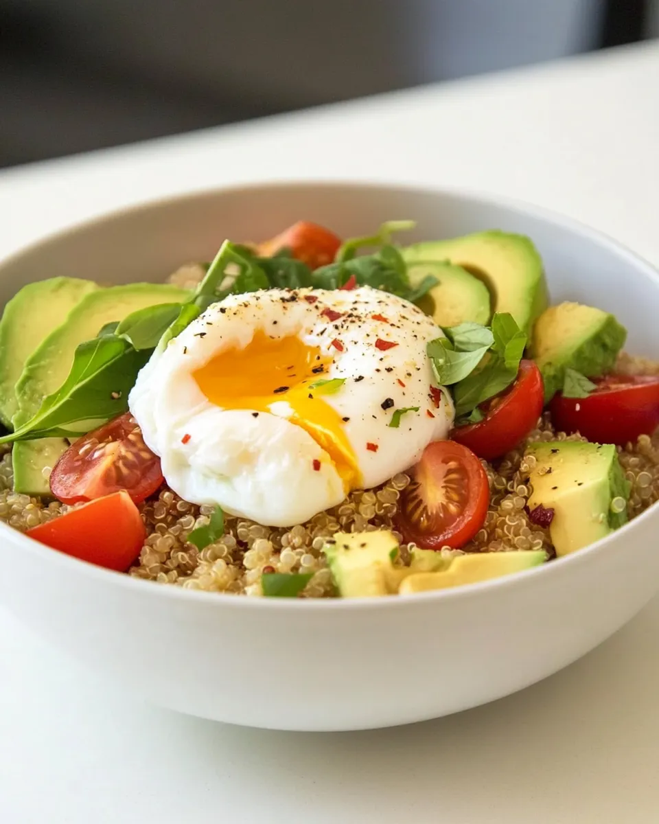 Healthy Perfect Avocado and Poached Egg Quinoa Bowl recipe photo
