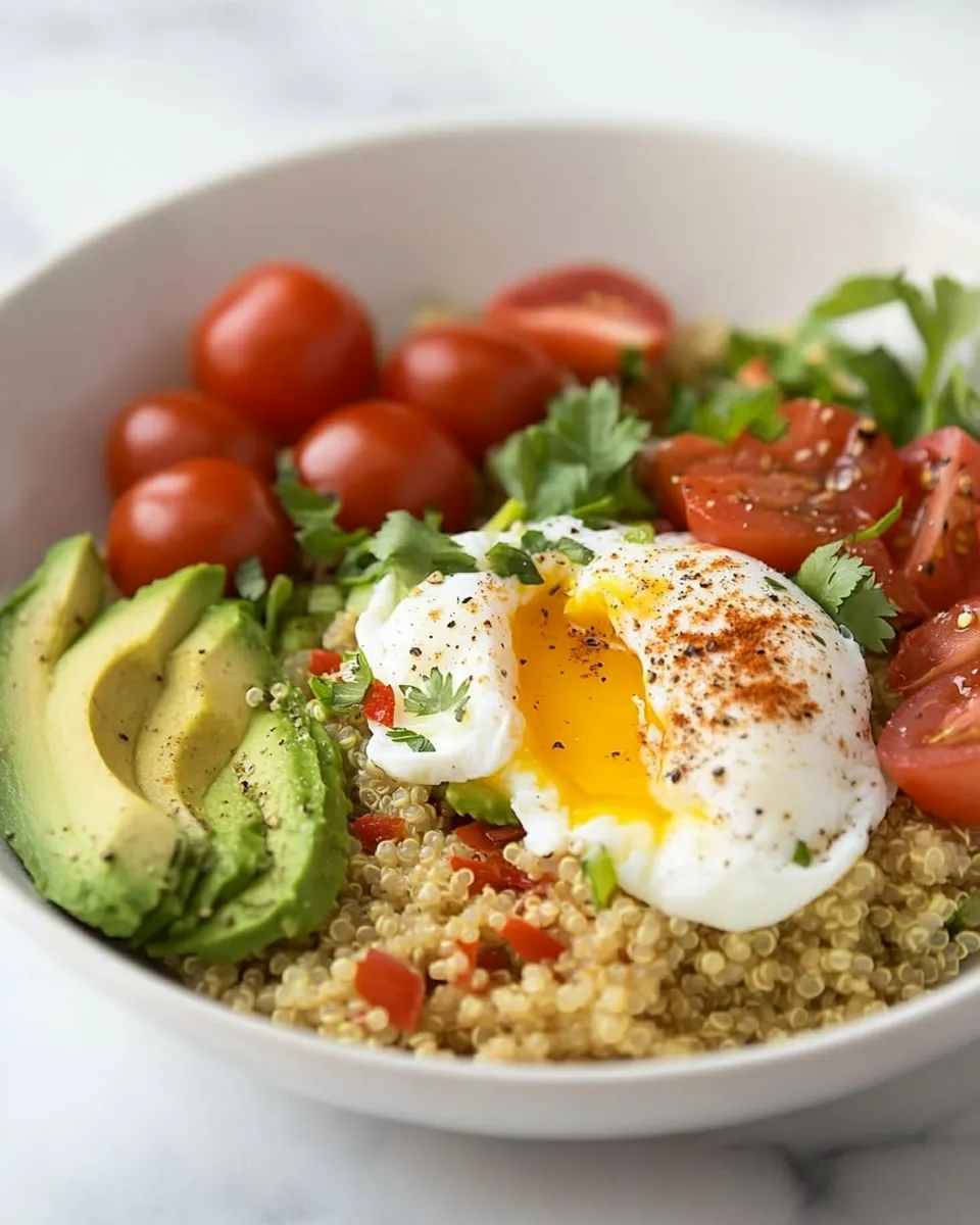 Quick Perfect Avocado and Poached Egg Quinoa Bowl shot