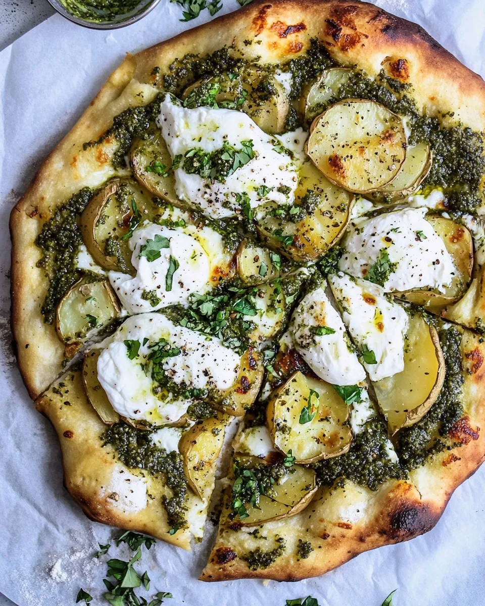 Ultimate Pesto Potato and Burrata Pizza. picture