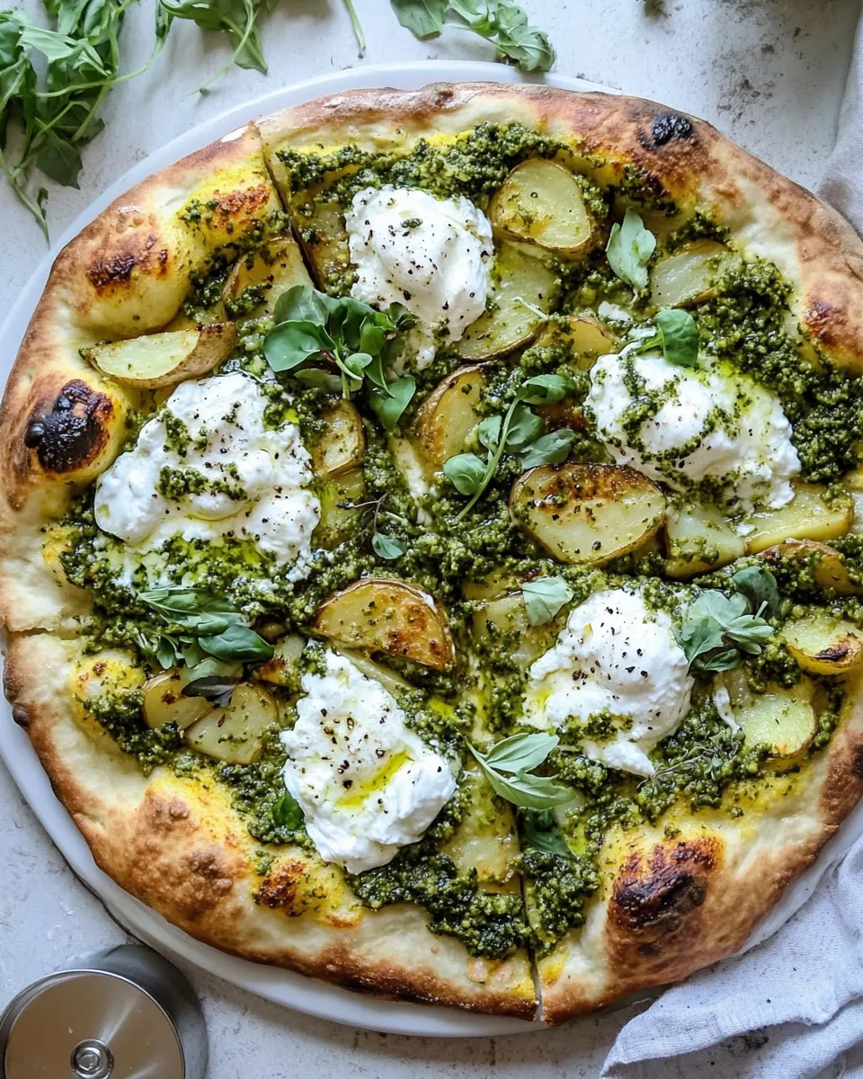 Fresh Pesto Potato and Burrata Pizza. recipe image