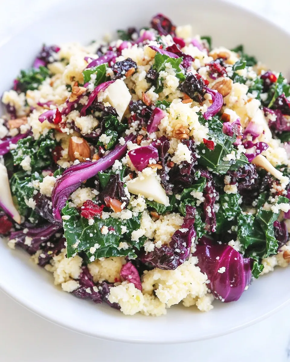 Tasty Raw Cauliflower Couscous with Kale and Cabbage shot
