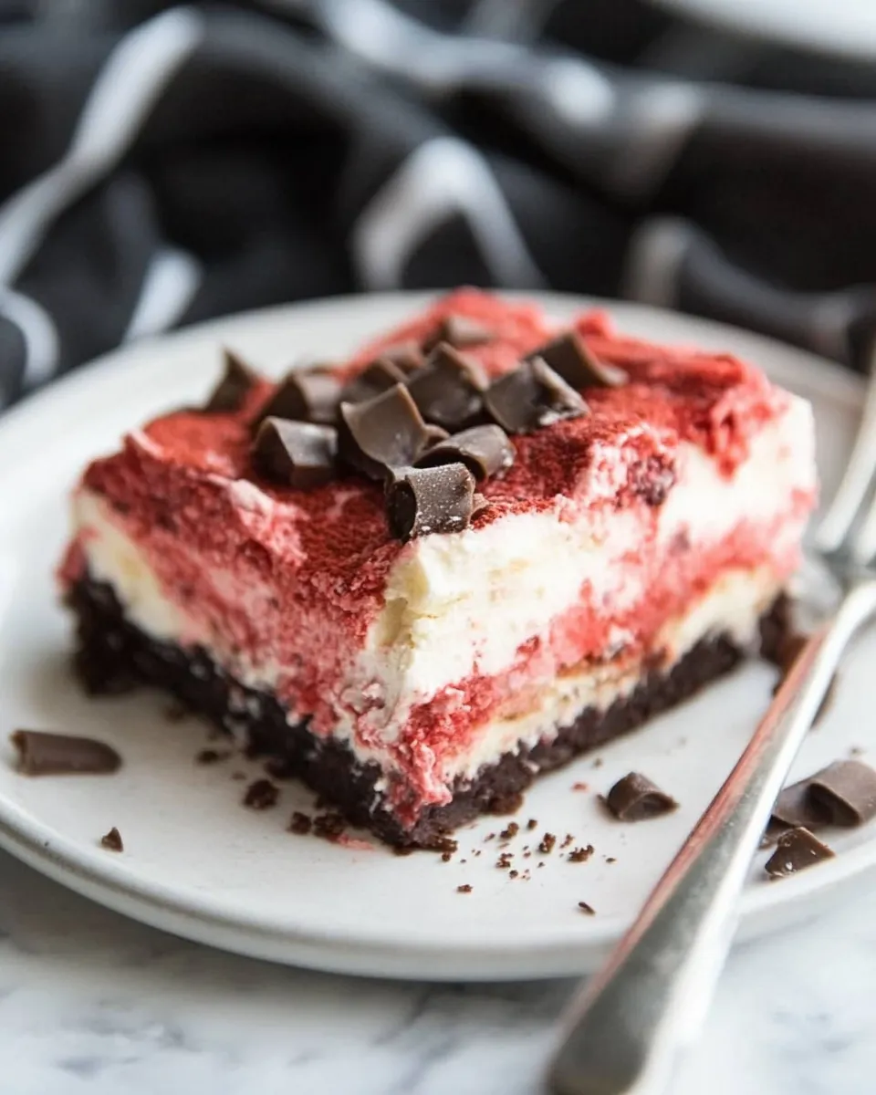 Delicious Red Velvet Cheesecake Dessert Lasagna shot