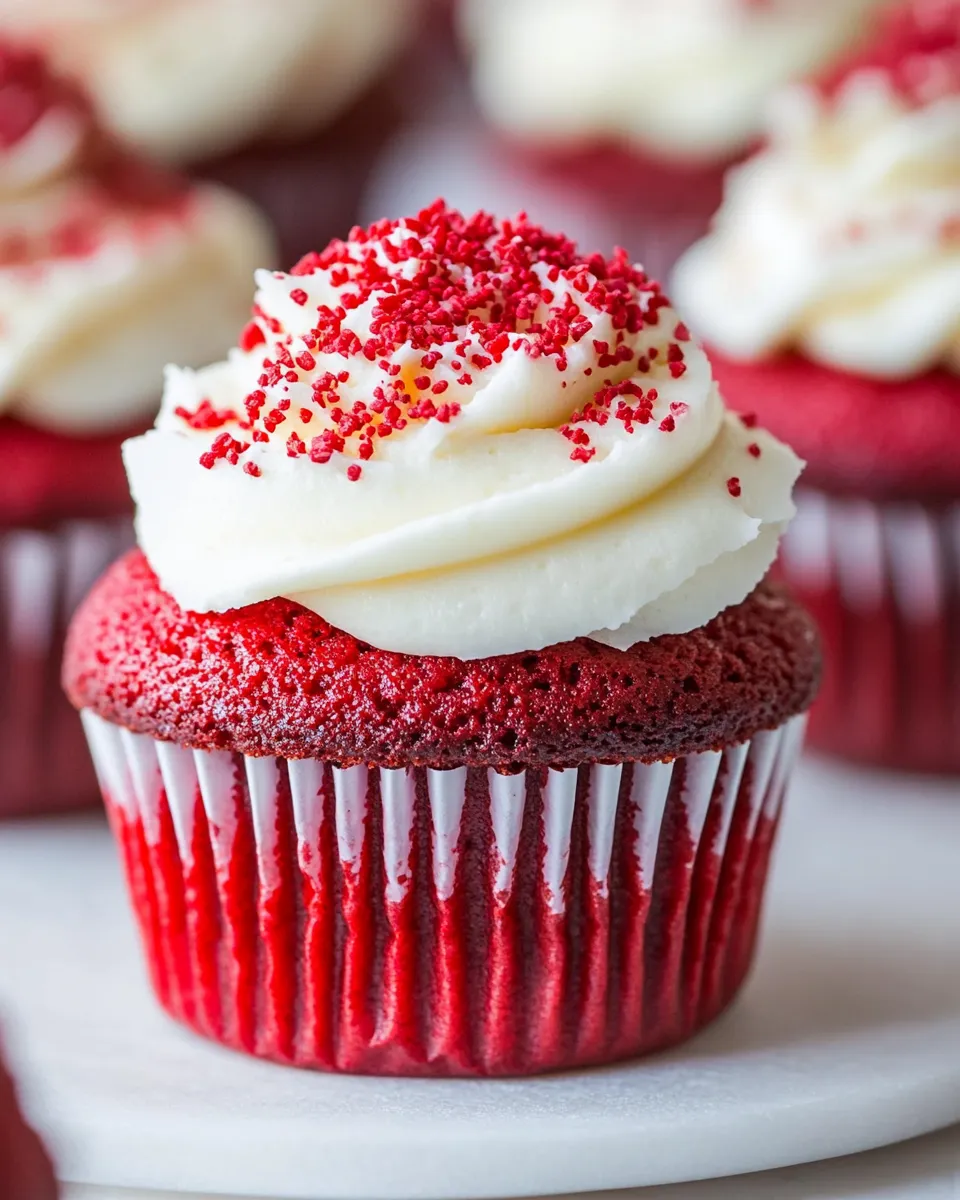 Classic Red Velvet Cupcakes with Vanilla Cream Cheese Frosting shot