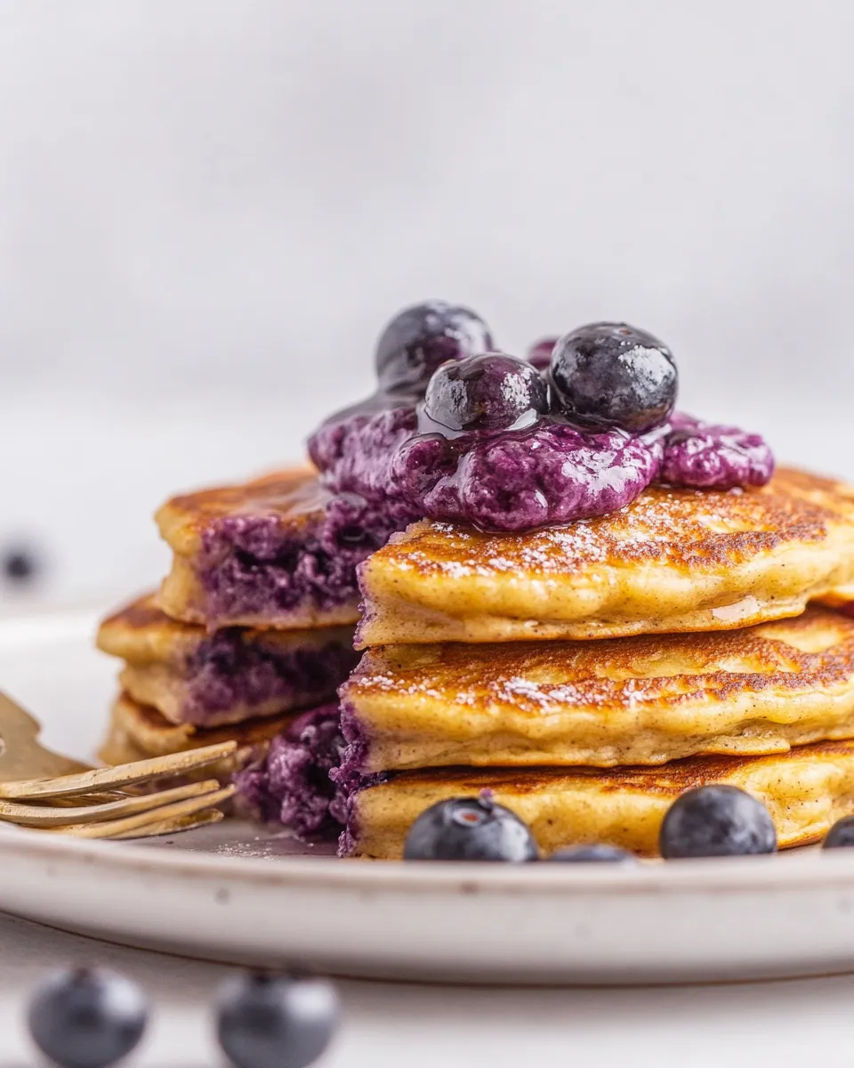 Tasty Ricotta Pancakes with Salted Blueberry Butter. dish image