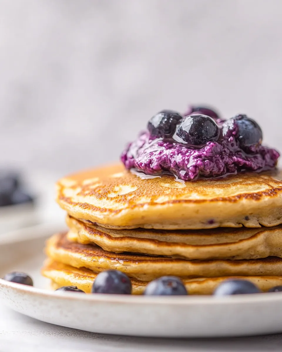 Delicious Ricotta Pancakes with Salted Blueberry Butter. recipe image