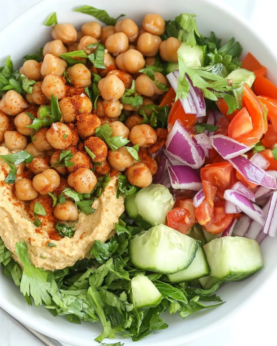Delicious Roasted Chickpea Salad with Hummus image