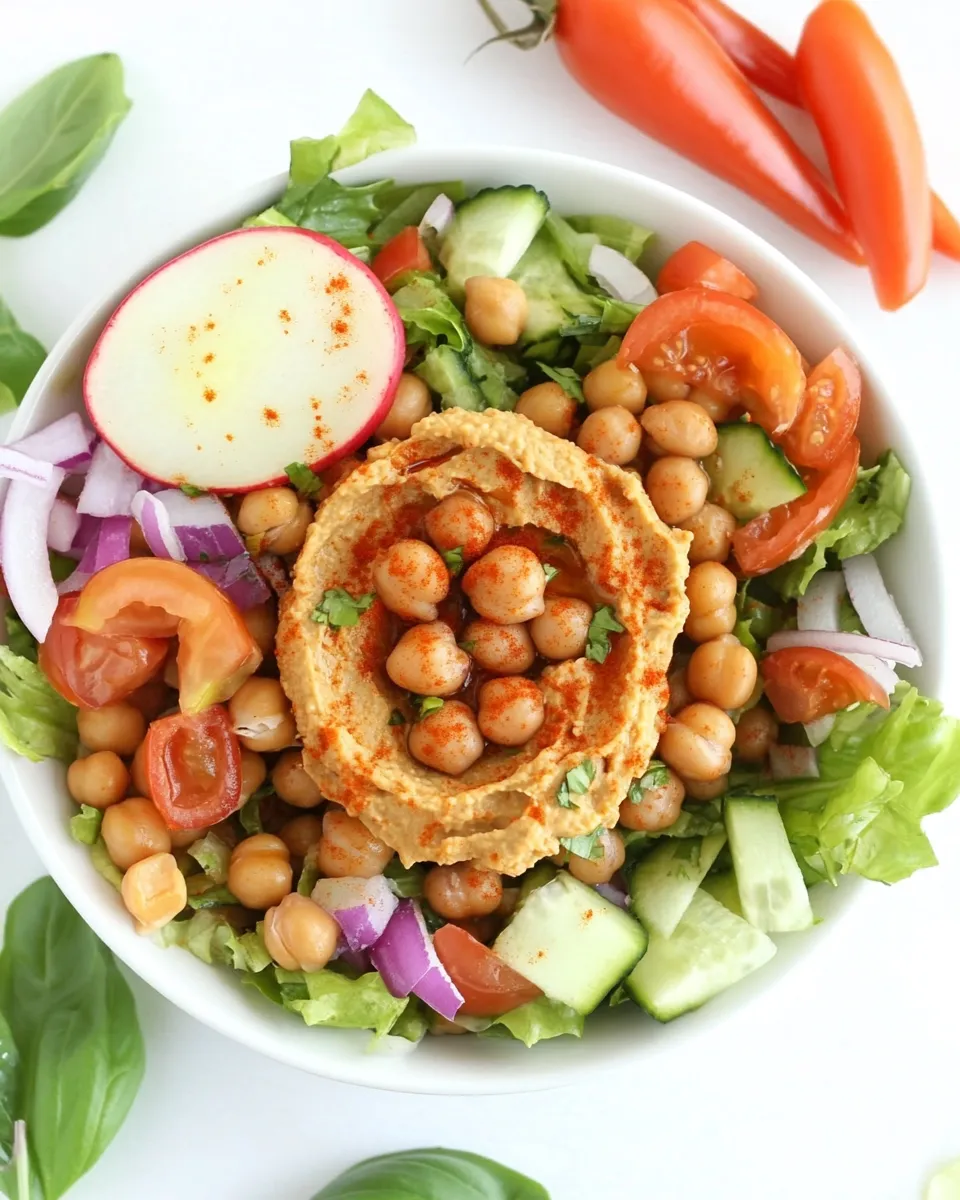 Healthy Roasted Chickpea Salad with Hummus shot