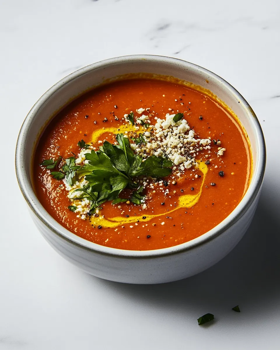 Delicious Roasted Red Pepper And Tomato Soup image