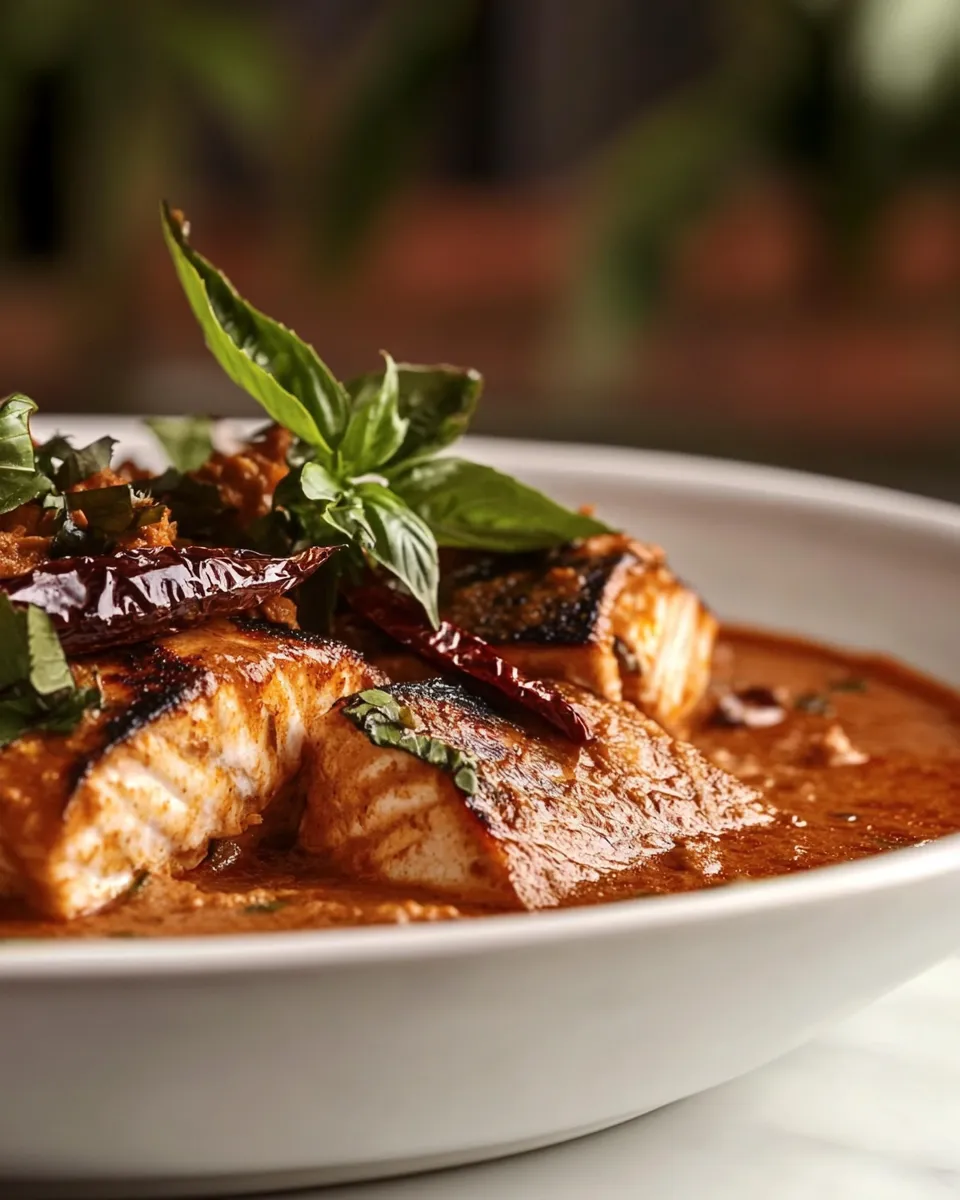 Savory Salmon Panang Curry shot