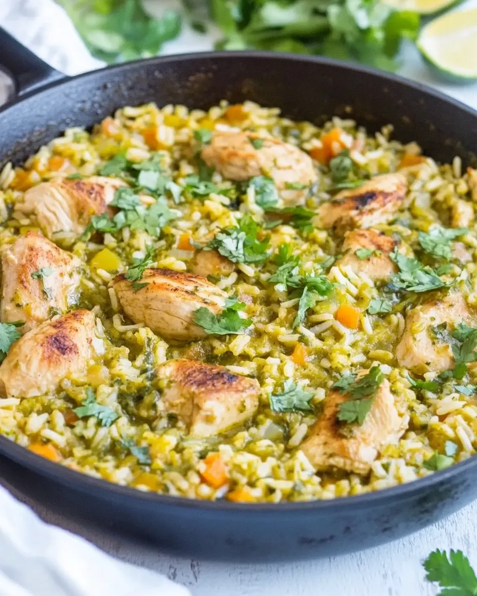Quick Salsa Verde Chicken and Rice Skillet shot