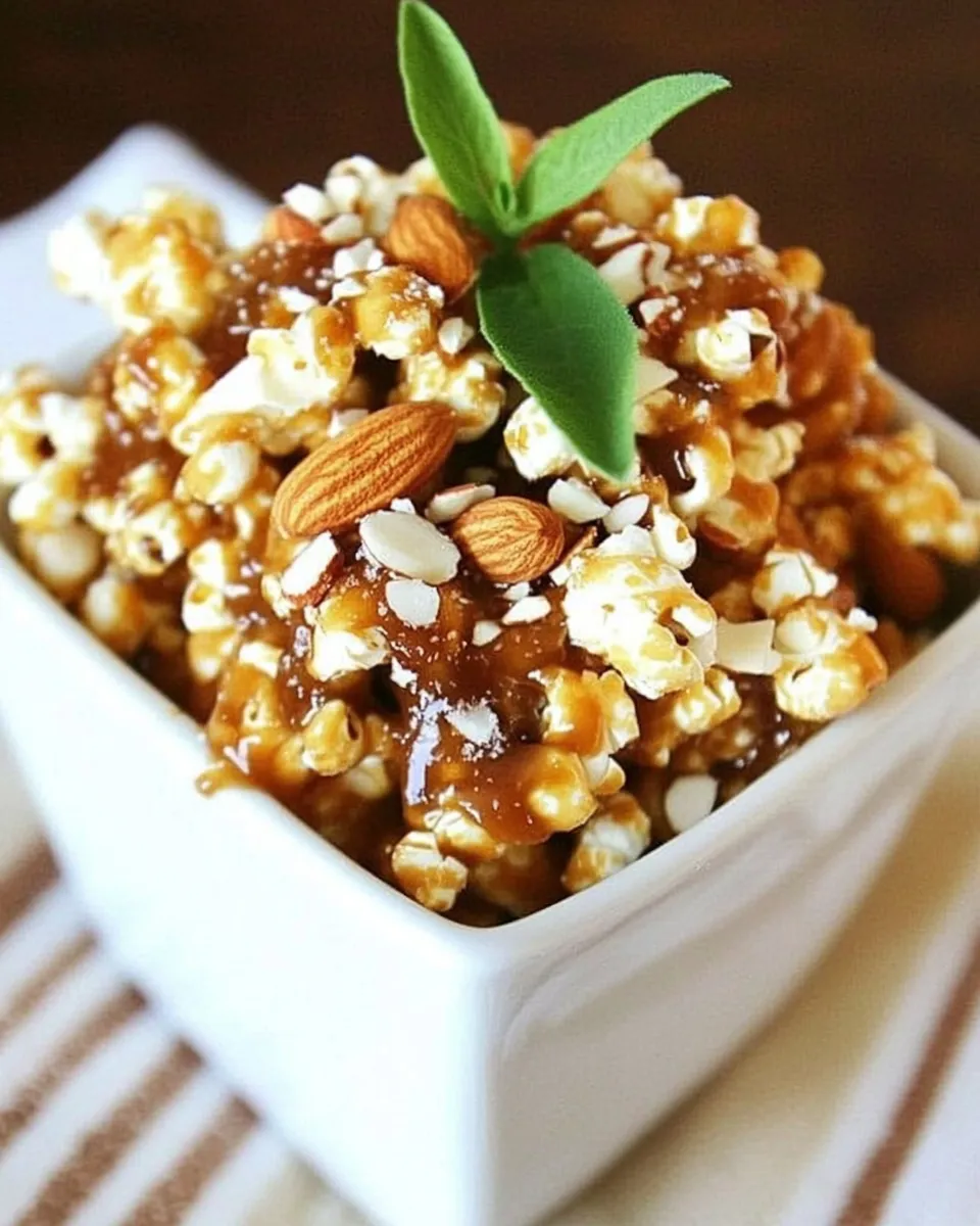 Delicious Salted Caramel Popcorn with Almonds shot