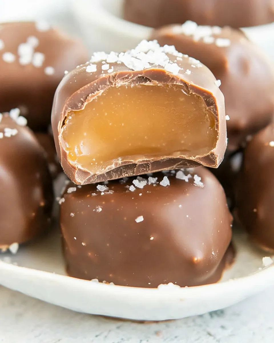 Delicious Salted Chocolate Covered Caramels shot