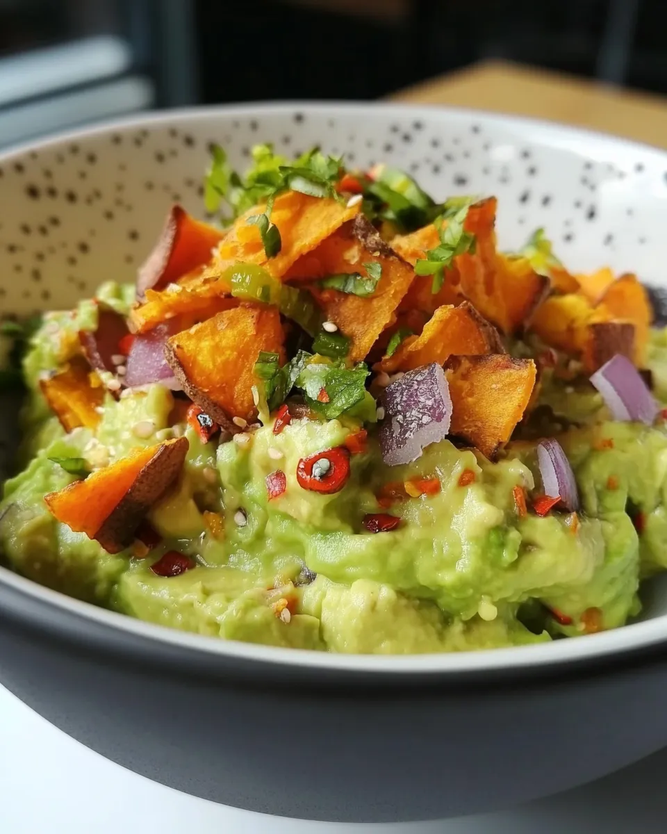 Quick Smashed Avocados with Sweet Potato Chips recipe photo