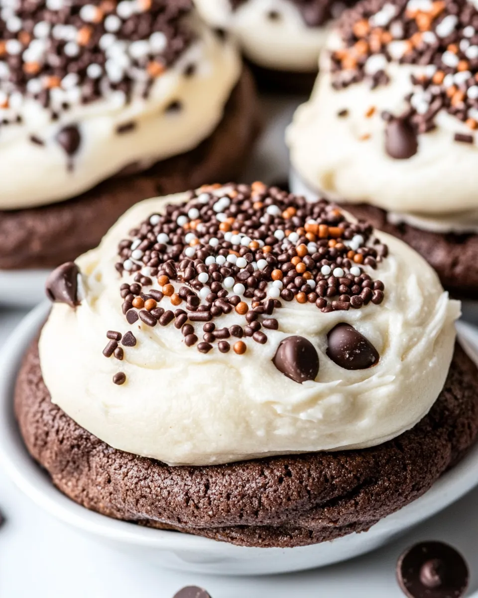 Delicious Soft Frosted Chocolate-Chocolate Chip Sprinkles Cookies image